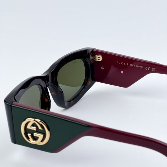 Gucci GG1664S 002 BRAND NEW Sunglasses Havana Red Green Rectangle Unisex - Picture 8 of 10